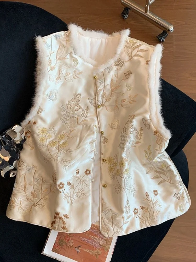 

Женский жилет Thiened Cotton Jaet в китайском стиле, верхняя одежда, улучшенный жилет Hanfu, сильный индекс нагрева