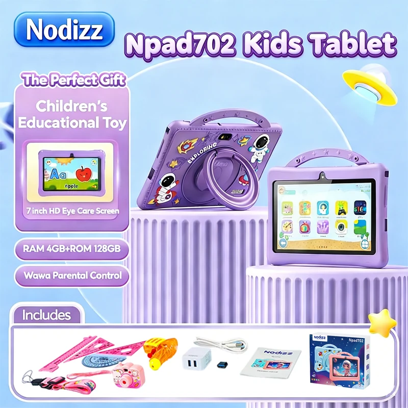 Nodizz Kids Tablet 7 Inch Android 12 Tablet for Children 4GB RAM 128GB ROM 3200mAh Wi-Fi Bluetooth Type-C Case Children's Gift