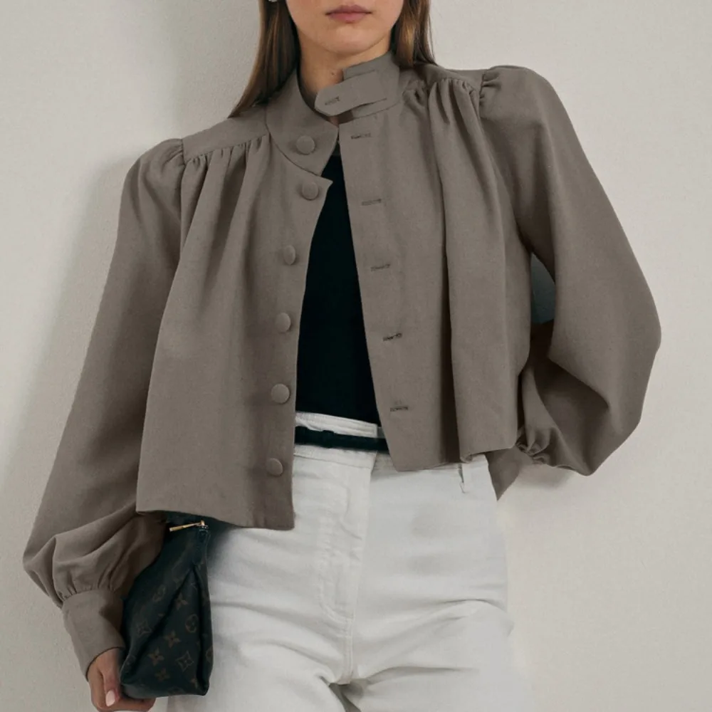 

Original Light Luxury Casual Linen Shirt Spring and Summer Women Chic Slim Fit Soft Office Travel Stand Collar Long Sleeved Top