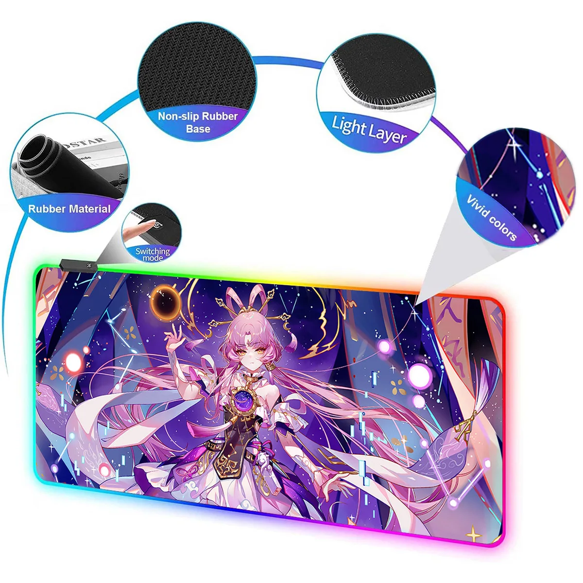 RGB-Hintergrundbeleuchtung, großes, rutschfestes Mauspad, letzte Herkunft, Anime Waifu Leopard, LED, leuchtendes Mauspad, Tisch-Gaming-Matte, Schreibtisch-Spielmatte