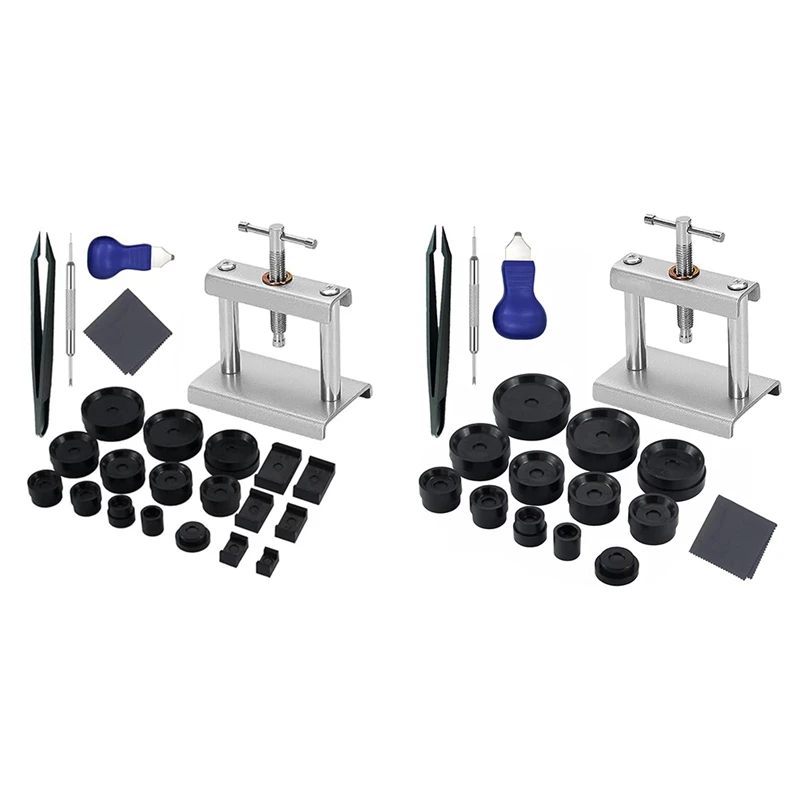 Strumento per pressa per orologio caldo, kit per pressa per cristalli per orologio, set chiudiporta per fondello, pressa per fondello per orologio in metallo, strumento per la sostituzione della batteria dell'orologio