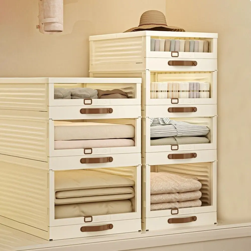 Household Plastic Drawer Organizer Stackable Pull Out Storage Box With Handle Foldable Cabinet Storage Closet Storage