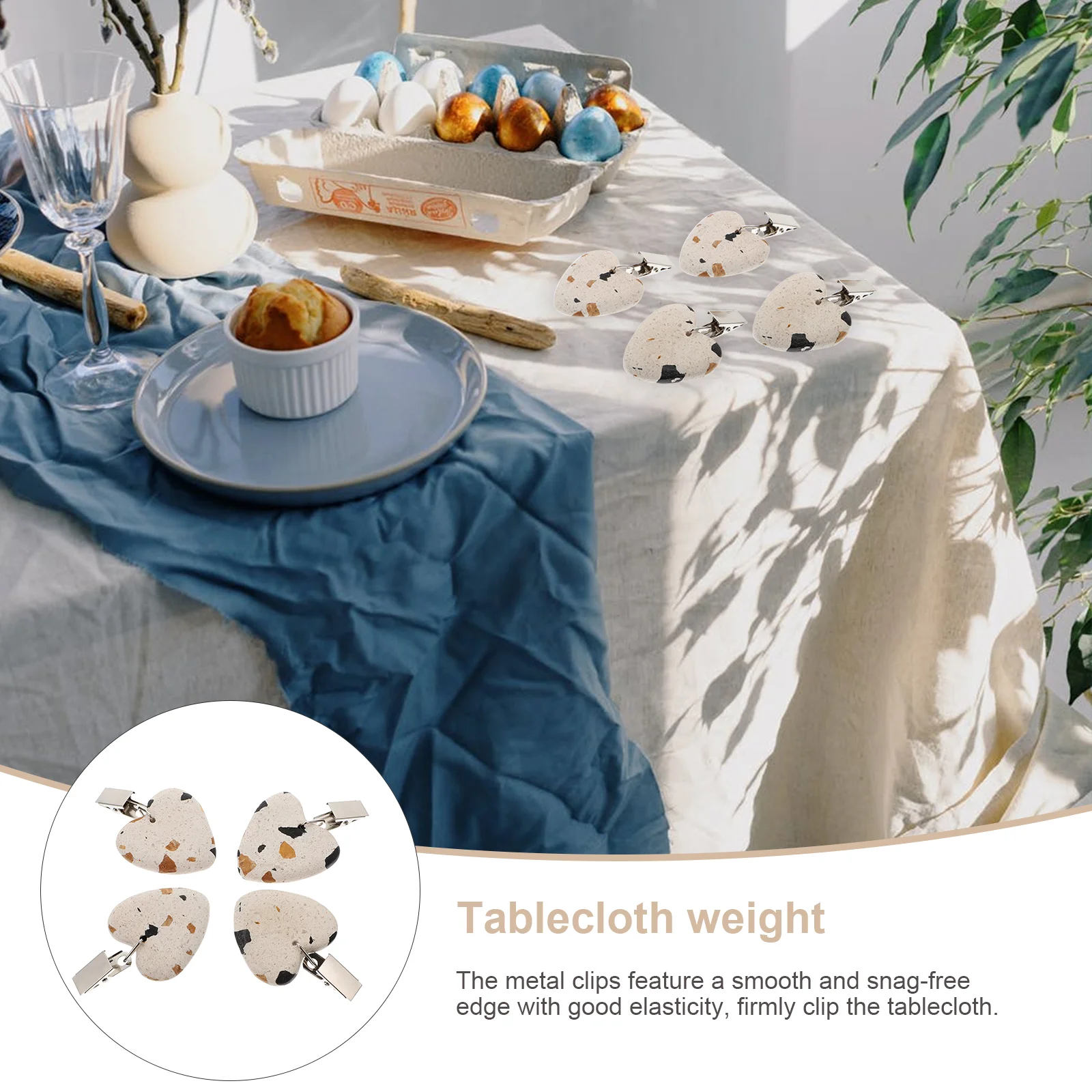 4 Pcs Marble Table Heart Tablecloth Pendant Weight Decorative Cover 8X5X0.6CM Beige Terrazzo Wedding Stone