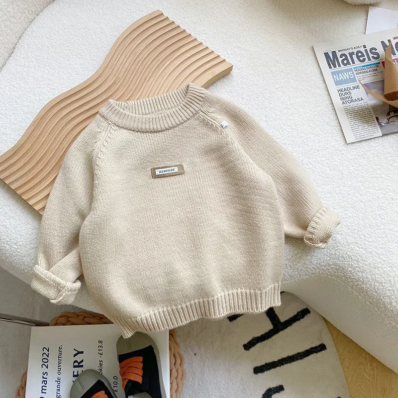 

2025 бежевая теплая утепленная бархатная зима-осень ветрозащитная детская одежда шерстяной свитер для мальчиков хлопковая вязка