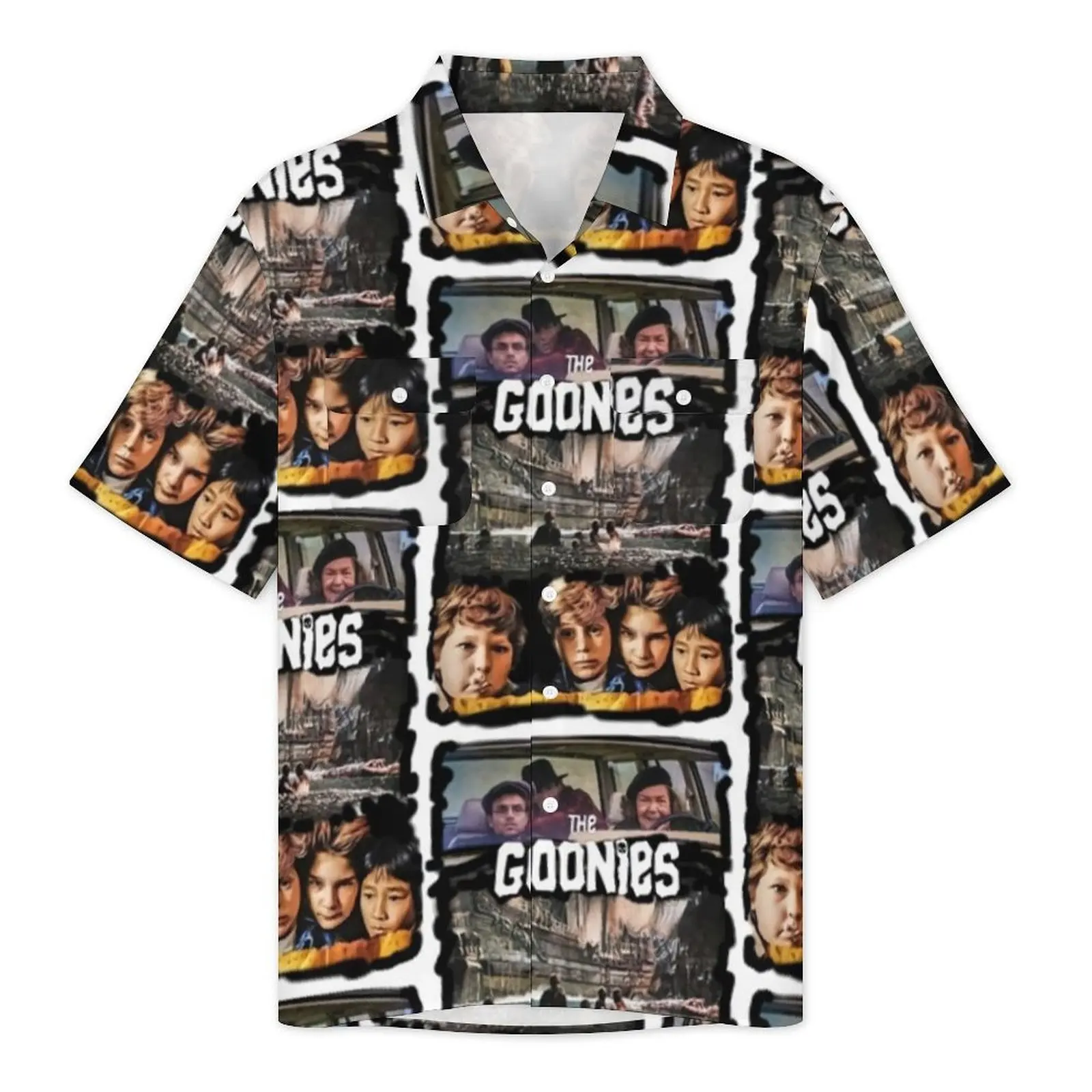 Hawaiian Shirt Beach Goonies Art Blouses 80s Classic Movie Elegant Casual Shirts Men Short Sleeves Harajuku Plus Size Clothes