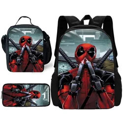 Deadpools Marvels Super Heroes Child School Backpack with Lunch Bags ,Pencil Bags ,School Bags for Boys Girl Best Gift