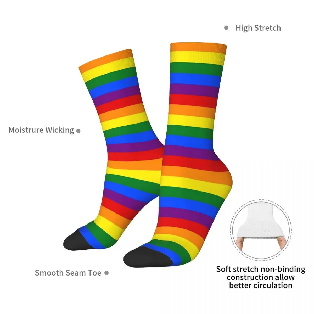 Rainbow Pride Flag Socks Harajuku Super Soft Stockings All Season Long Socks Accessories for Unisex Birthday Present