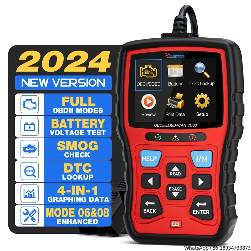 VDIAGTOOL VD30 EOBD/OBD2 Scanner DTCs Lookup Battery Voltage Test Data Review Printing OBD2 Code Reader for All Cars