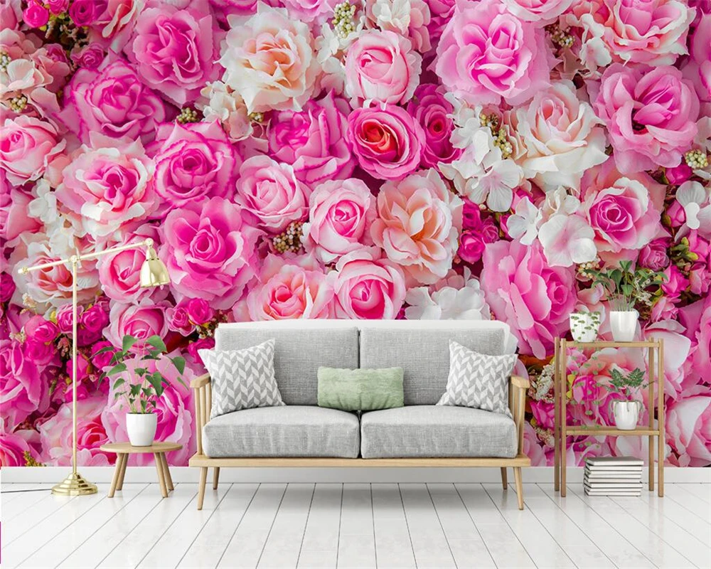 Customized products wallpaper Nordic modern pink roses TV background wall home decoration living room bedroom mural 3d flower 8d