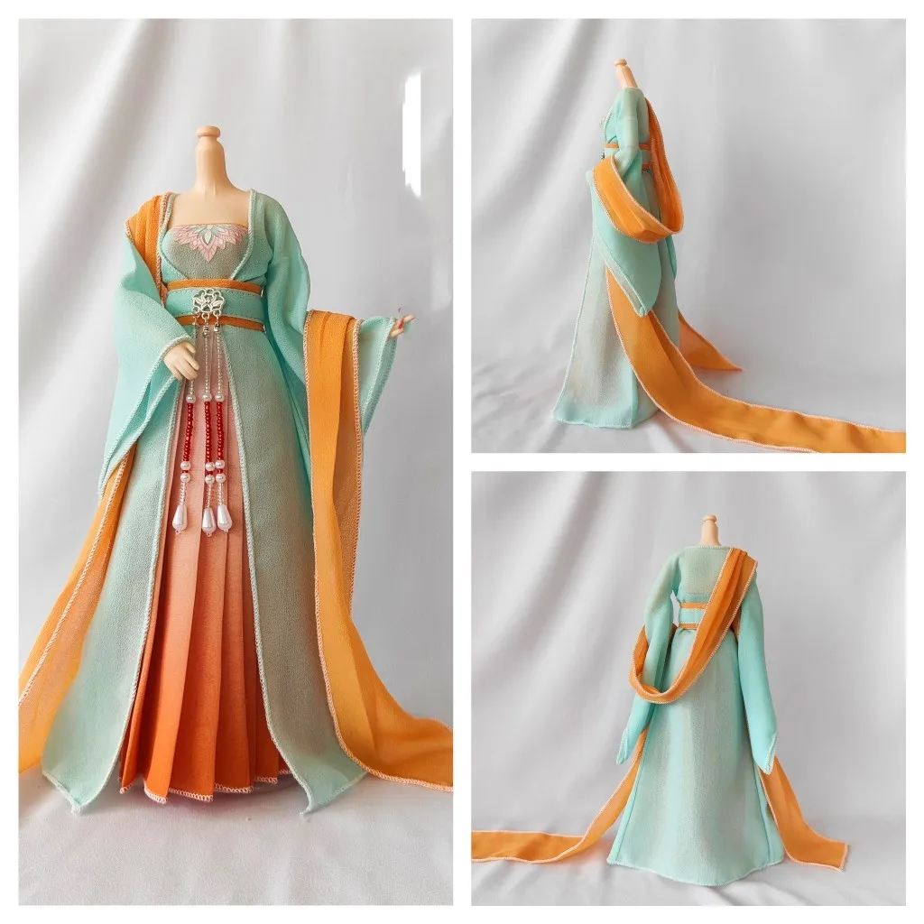 

1/6 Scale Female Classical Hanfu Orange / pink red Ancient Outfit Coat Long Dress Suit for 12inch Action Figure Model Toys