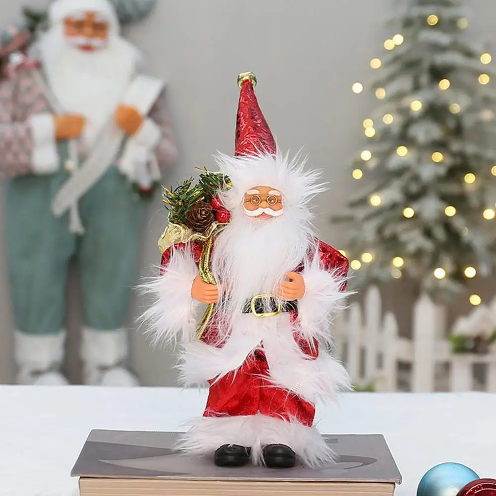 Santa Claus with Gifts Statue Holiday Santa Claus Figurine 9-inch Christmas Santa Claus Doll Figurine Holding Gift Bag Window