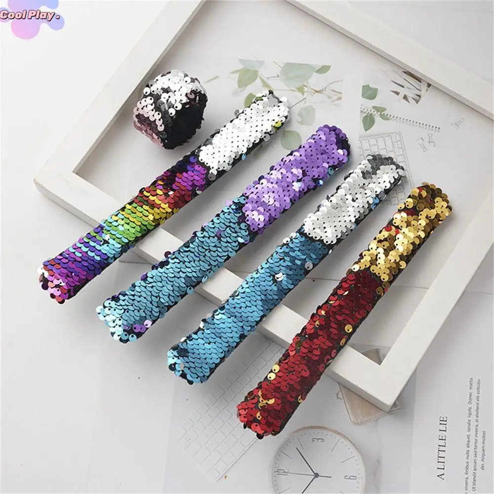 

Little Mermaid Glitter Slap Wristband Paillette Reversible Mermaid Sequin Wristband Mermaid Theme Two-Color Clap Circle Toys