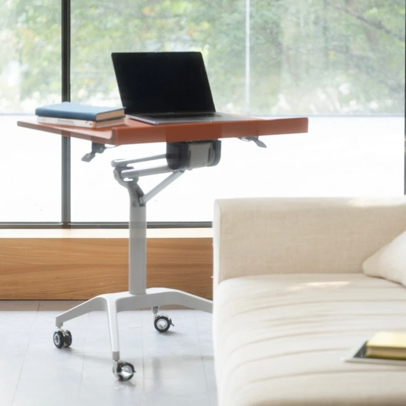 

Denmark "Mobile Lifting Desk" Gold Brown Saddle Leather Writing Desk Computer Desk Metal Stand