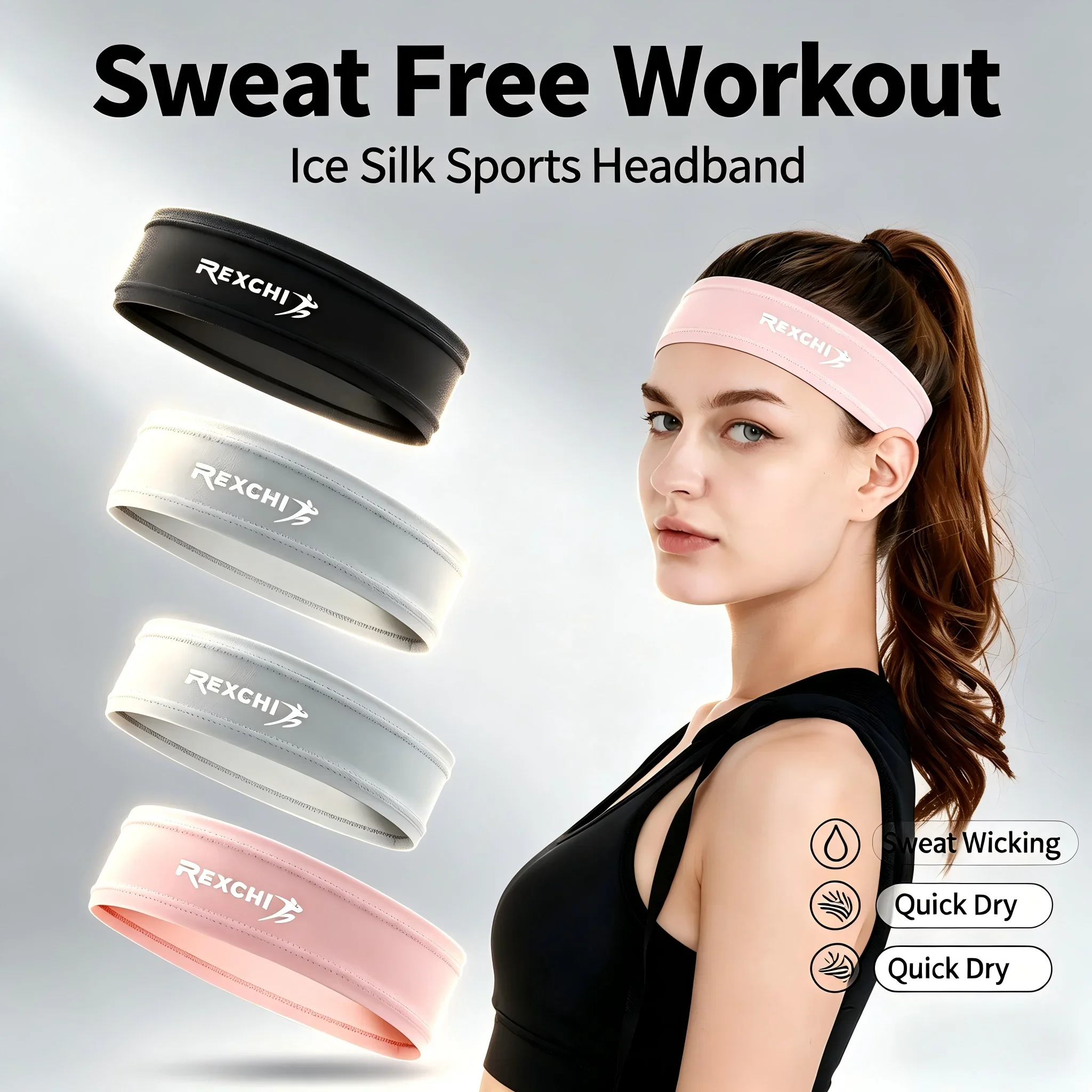 

REXCHI Ice Silk Sweat Wicking Sports Headband, 1PC Elastic Non-Slip Sweatband for Men Women, Running Yoga Gym Headband