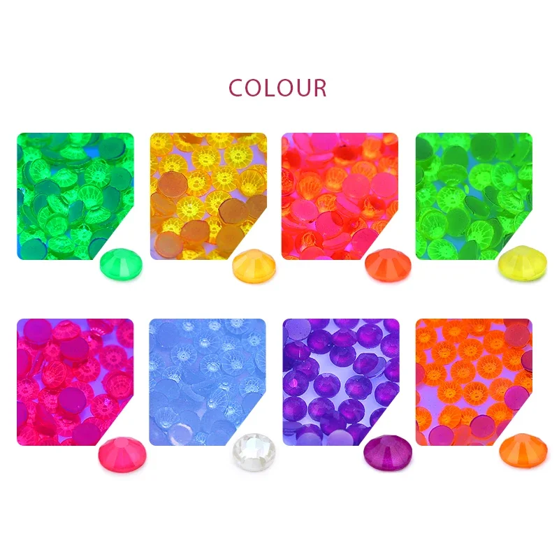 Noctilucent Crystal Glass Rhinestones Neon Candy Colors Nail Glue on/Non hotfix Rhinestone Glitter 3D Garment Decorations