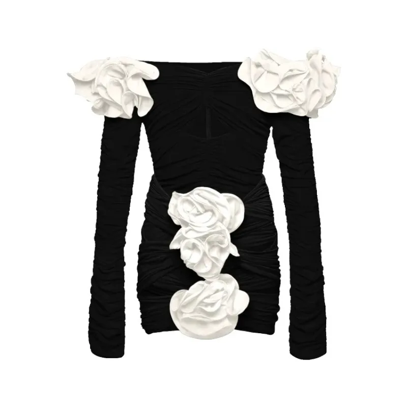 

One Piece Swimsuit For Women Swimsuit Women's Three-dimensional Flower Decoration Long-sleeved Tube Top Solid Color One-piece Sw