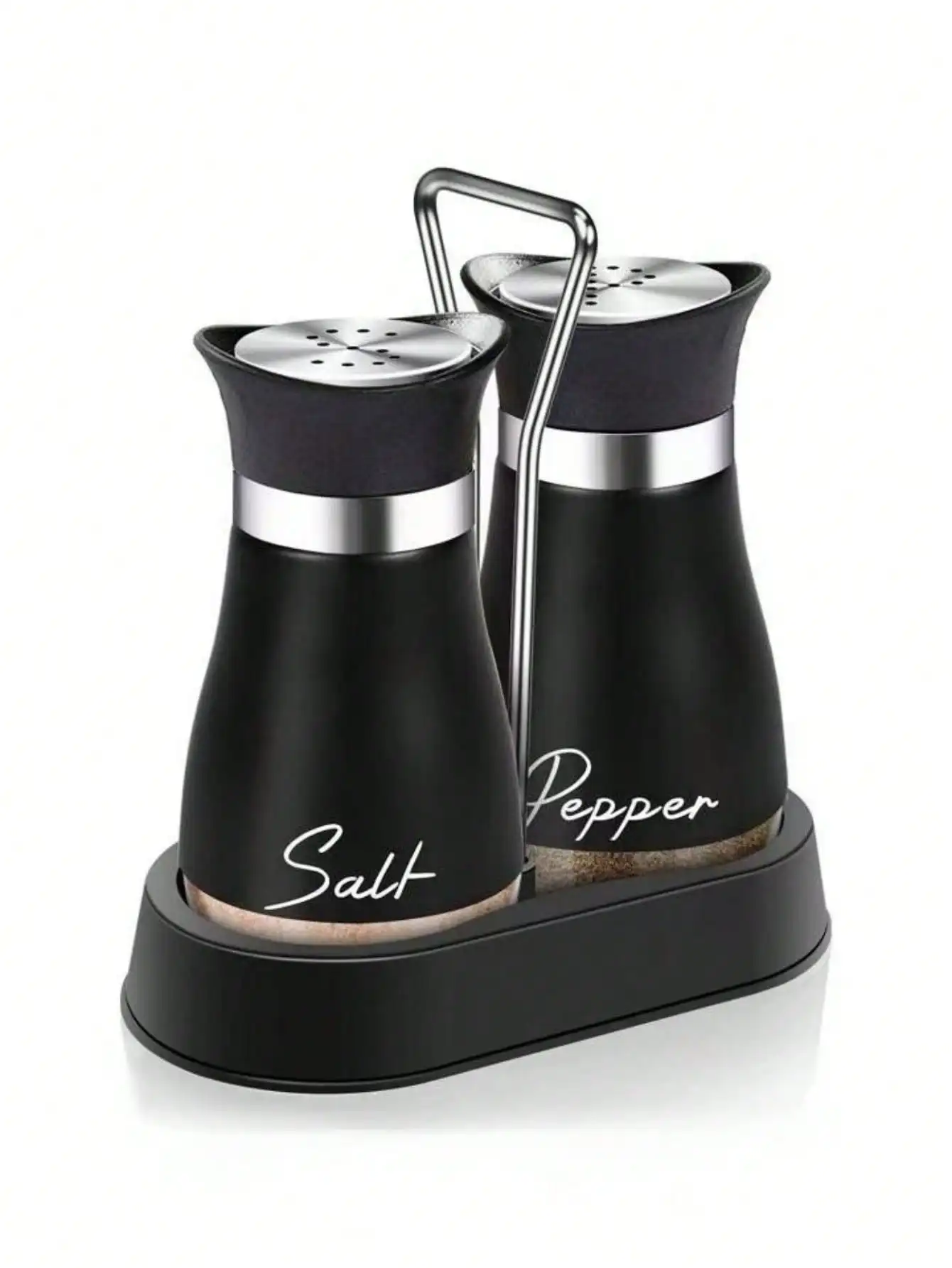 

2pcs/Set Seasoning Bottle Set - 4oz Airtight Jars, Salt Pepper Shaker & Grinder with Holder, Kitchen Gift