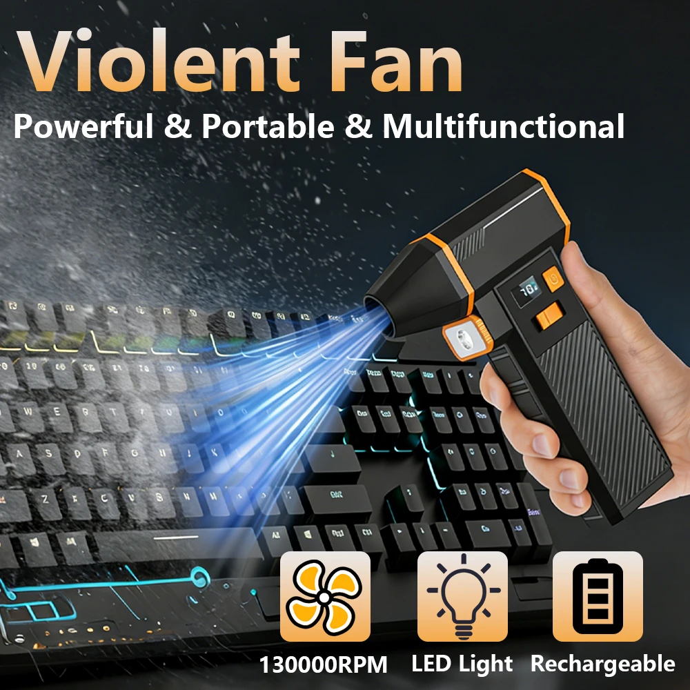 

Duster-110000 об/мин Супермощная электрическая воздушная тряпка, 3-ступенчатая регулируемая мини-вентилятор с быстрой зарядкой, пылесборник для компьютера