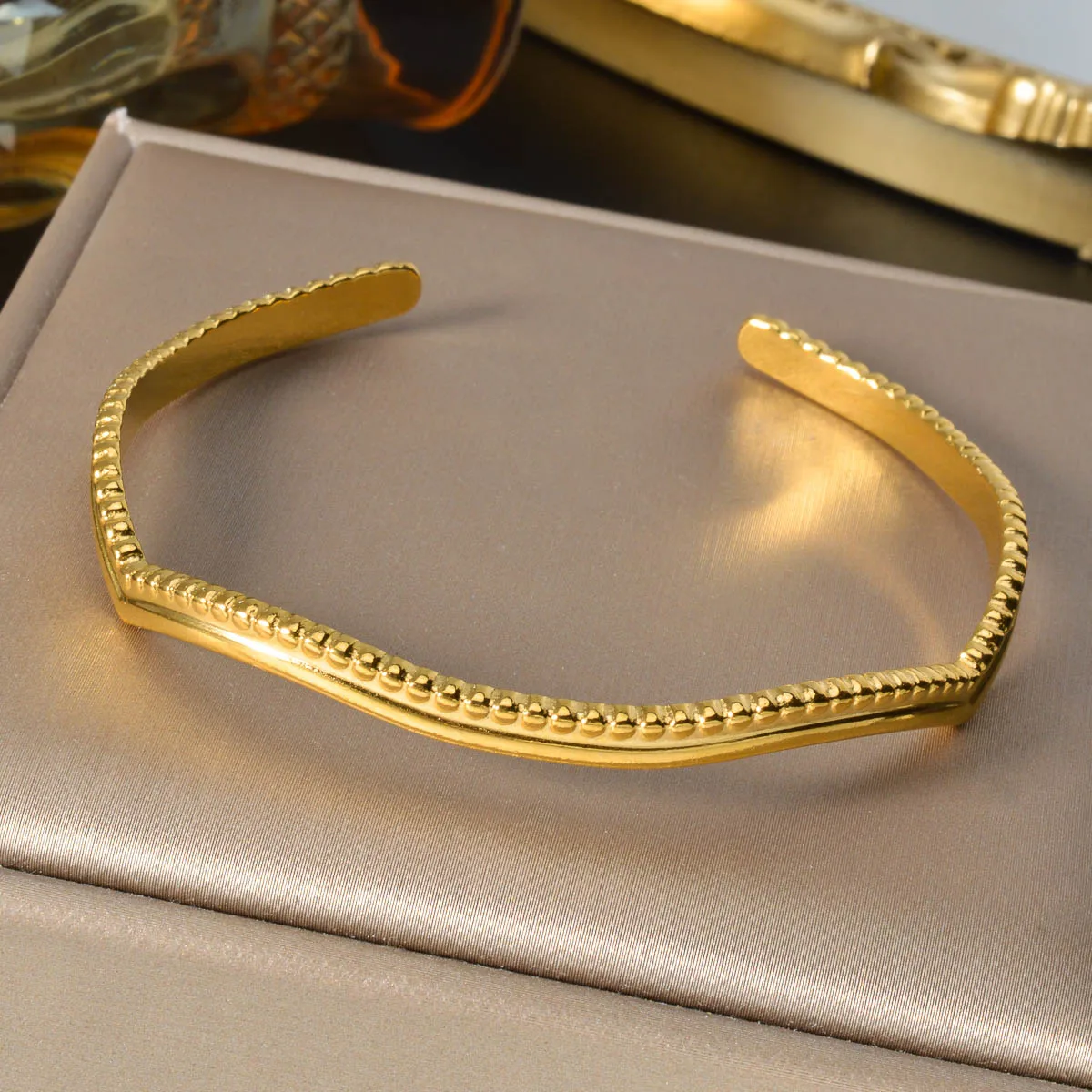 18K Gold Plated Stainless Steel Open Cuff Bracelets for Women 7 Styles Minimalist Textured Adjustable Statement Bangle Jewelry