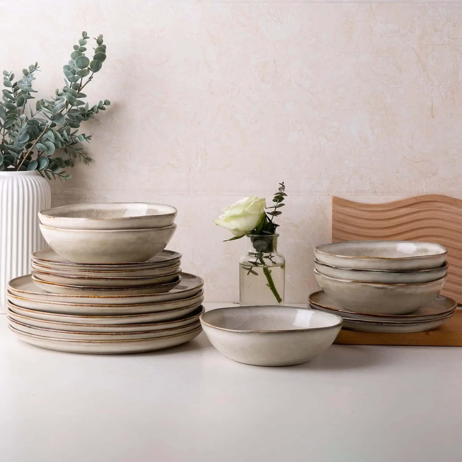 

Ceramic Dinnerware Sets,Handmade Reactive Glaze Plates and Bowls Set,Highly Chip and Crack Resistant | Dishwasher