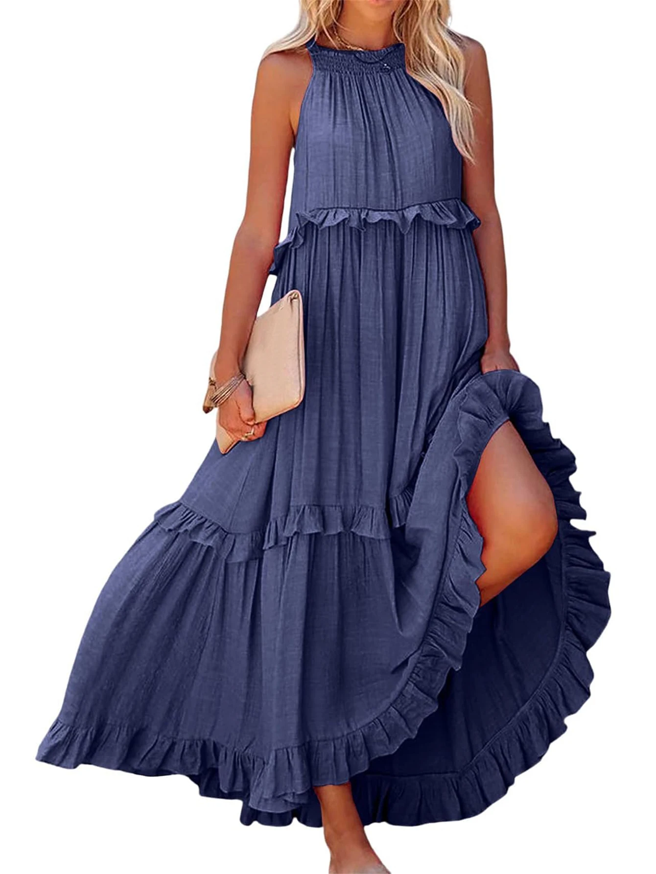 

Womens Dress 2024 Sleeveless Long Dress for Women Elegant Solid Beach Dresses Casual