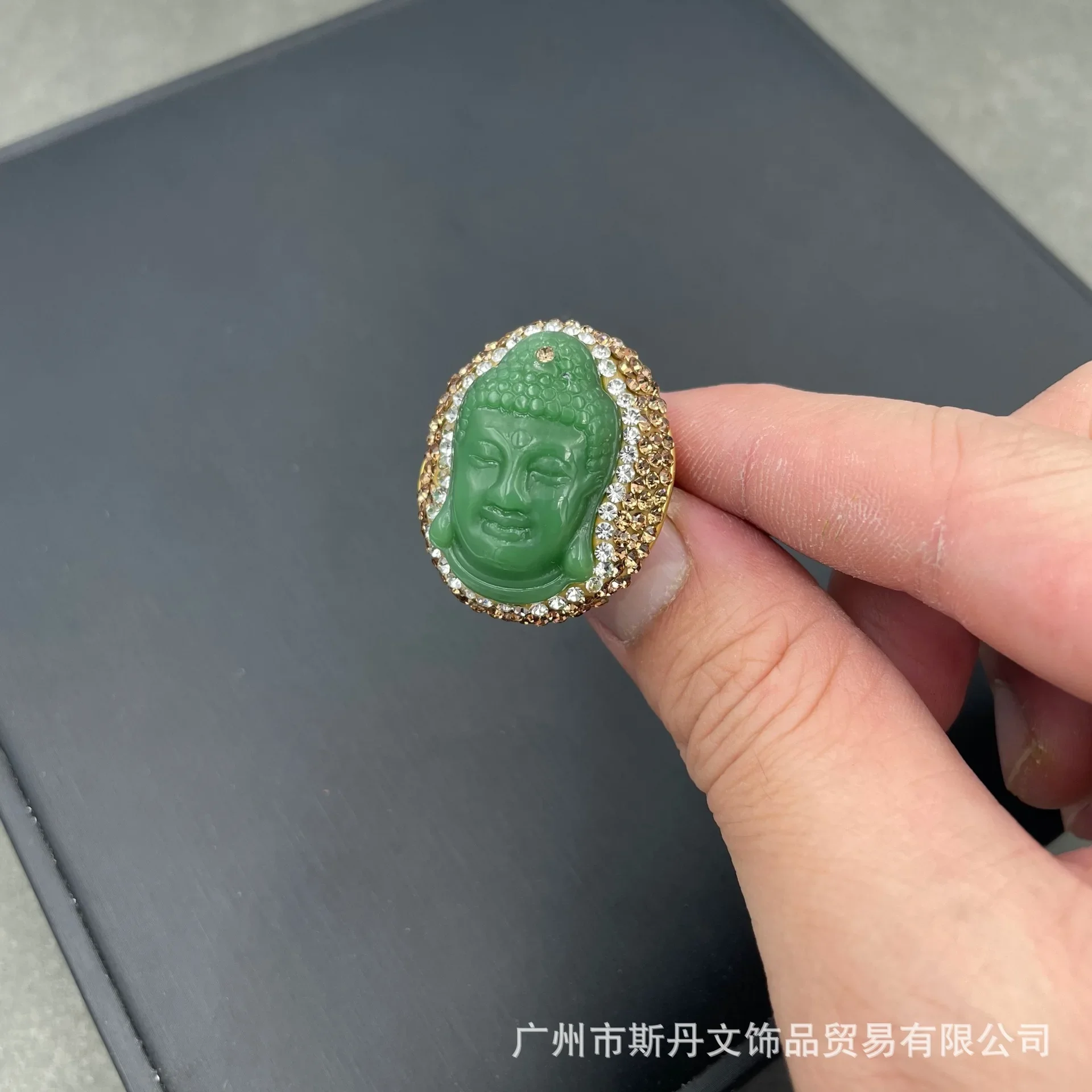 New glazed Buddha head inlaid with Czech diamond ring medieval personality retro ethnic style jewelry factory supply wholesale