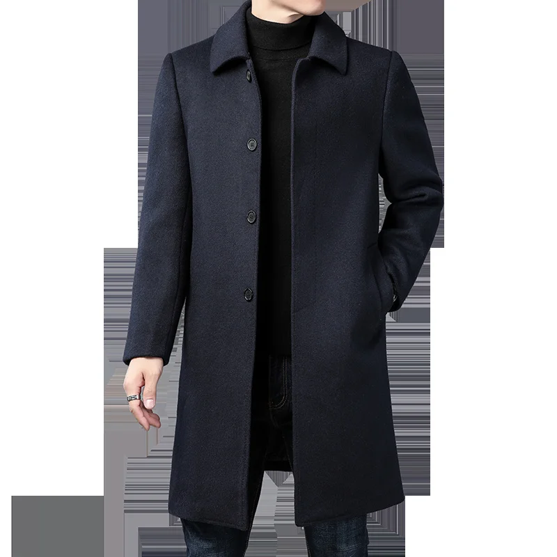 

High End Cashmere Coat Men's Long Trench Coats Winter Thick White Duck Down Linner Woolen Jacket Men Clothing Loose Overcoat FCY