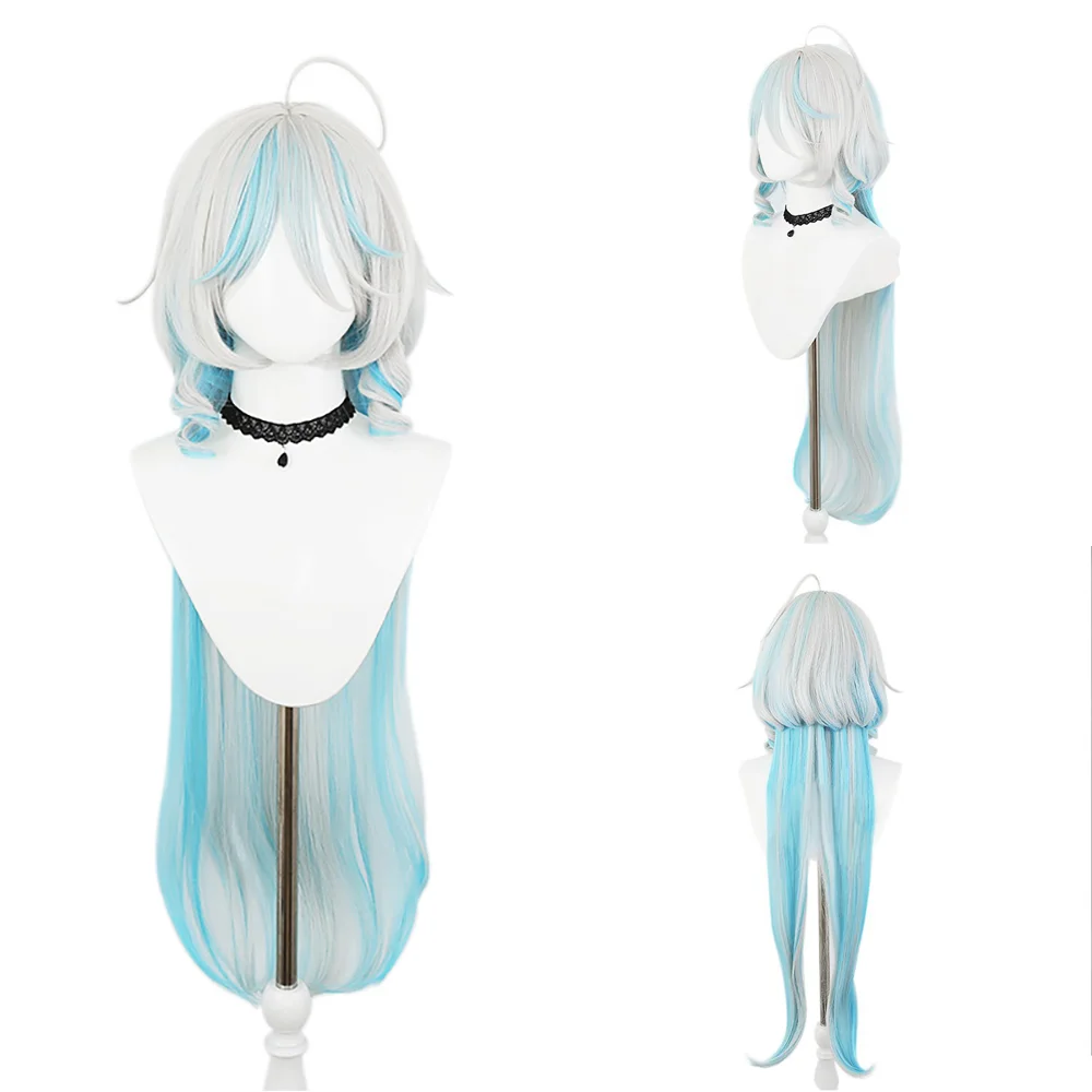 

Furina Cosplay Wig Blue Gray Gradient Long Wavy Wig Heat Resistant Stylable Synthetic Wig for Comic Con Halloween Theme Party