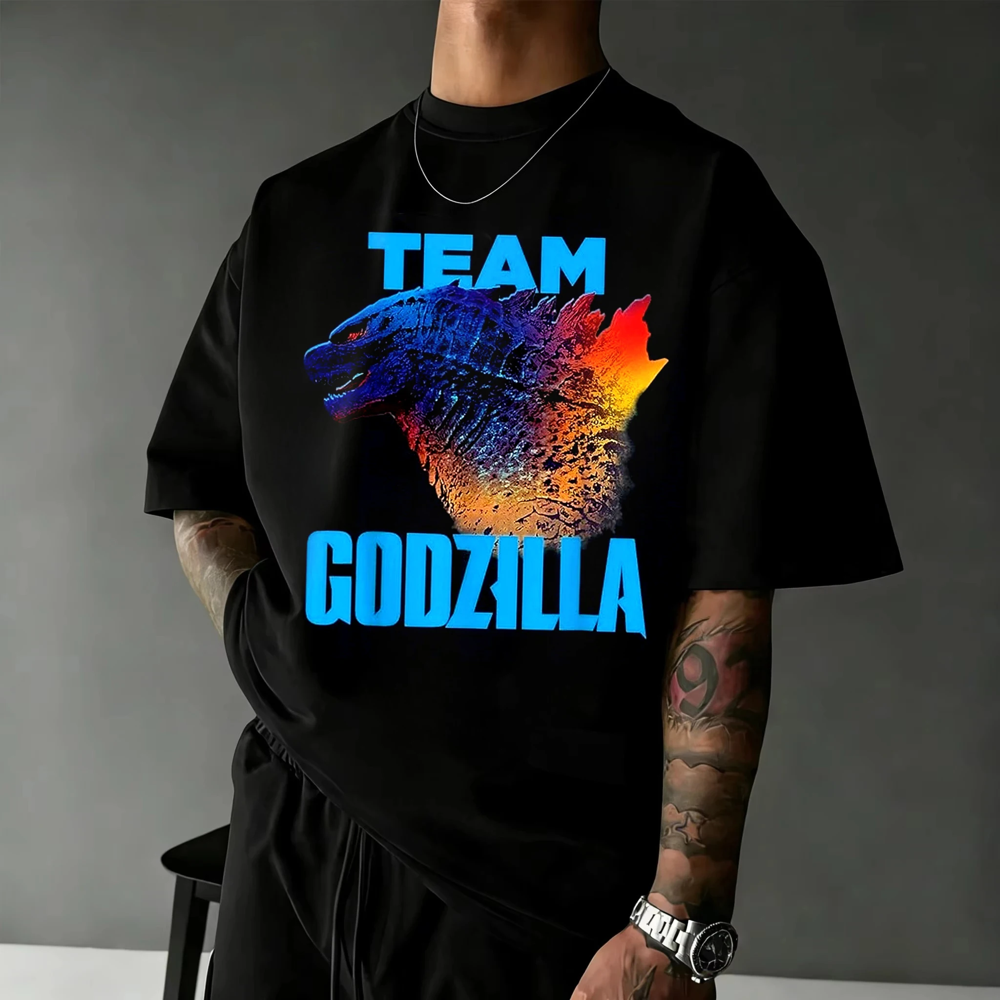 Godzilla Inspired Kaiju Monster Retro Graphic Print T-Shirt Men Women Cotton Oversized Couple Harajuku Casual Streetwear Tops - view 2