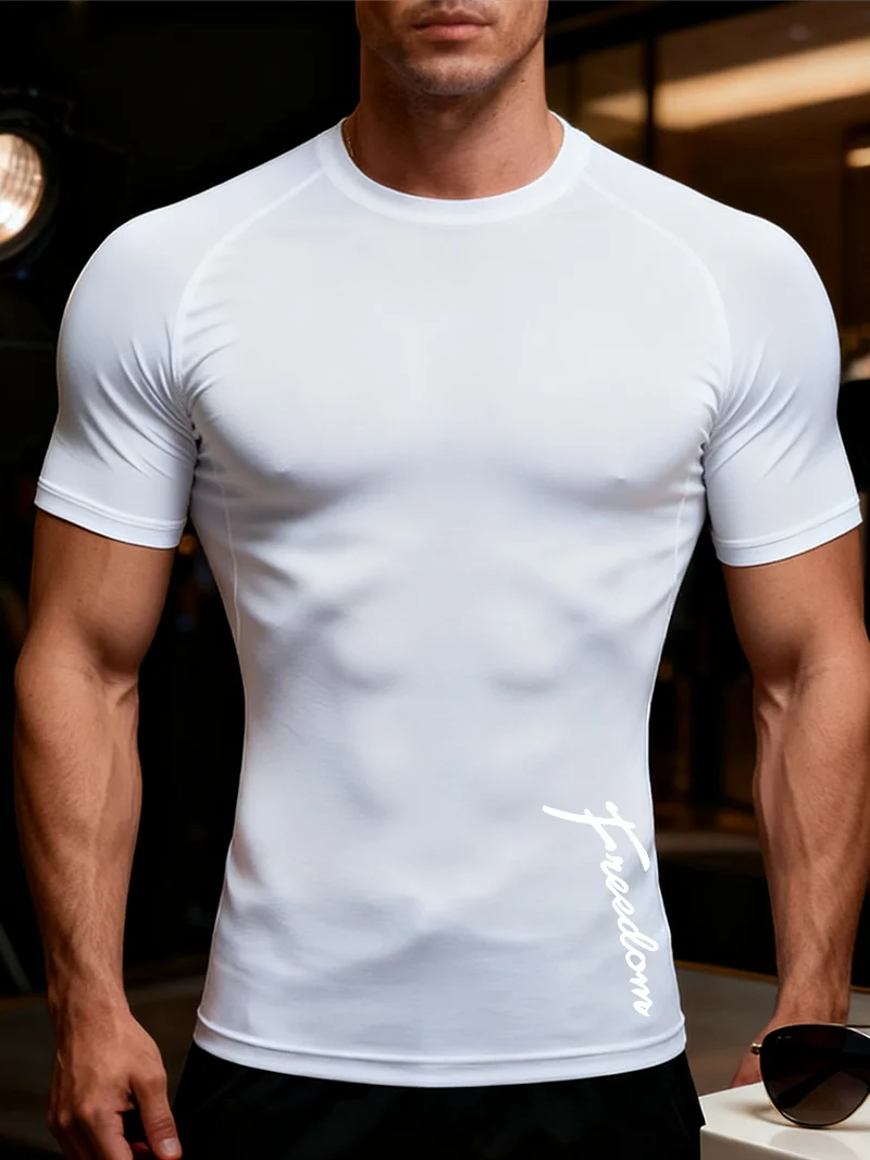 Summer Sports Tops Quick Dry Men's Cross pattern Compression Shirt Short Sleeve Gym Workout Short Fitness Running T-Shirt Men