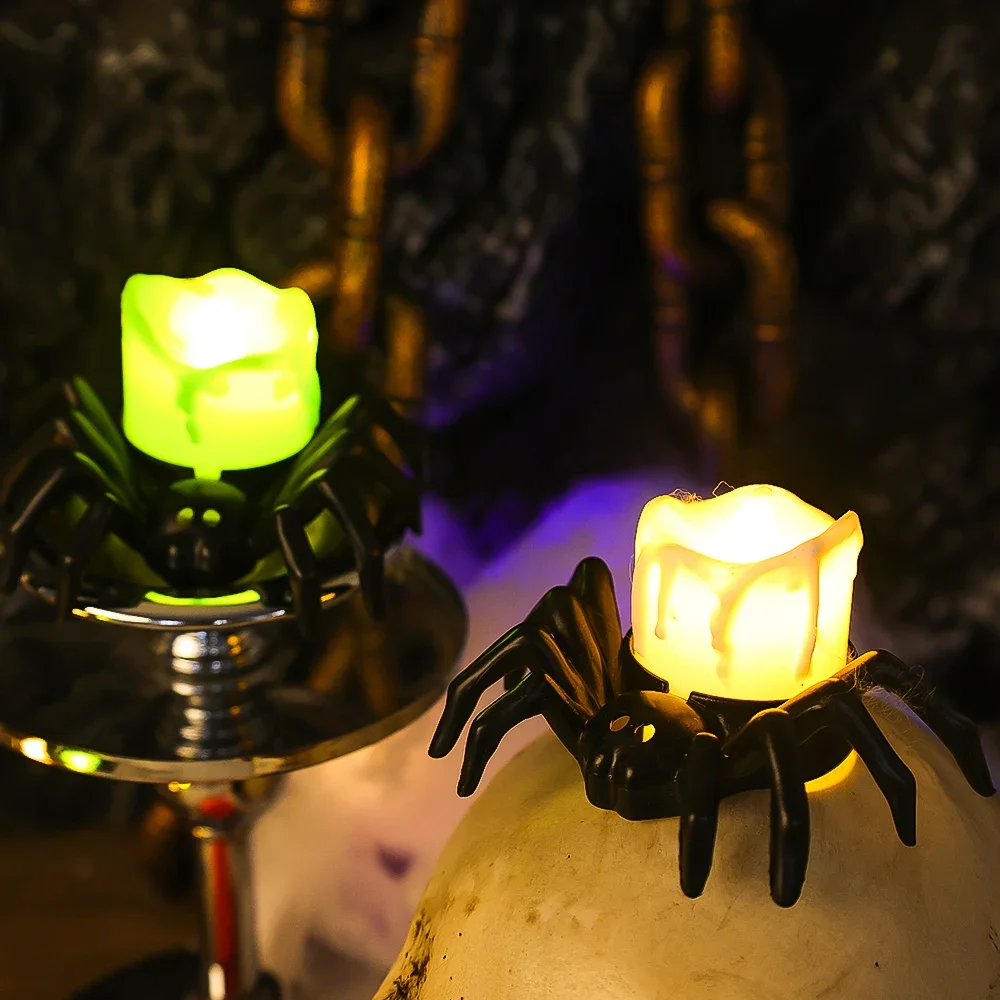 Halloween LED Spider Lighting Ornament Horror Glow Spider Eyeball Skull Lamp Haunted House Home Party Candle Decoration Supplies