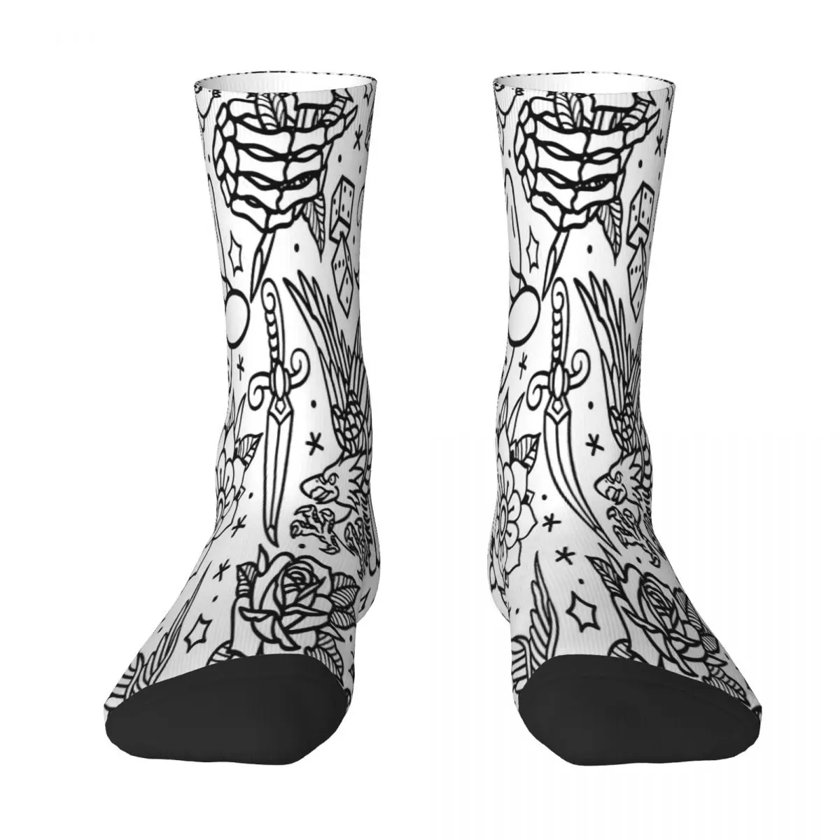 American Traditional Tattoo Flash Print Variant Skeleton Skull Bone Socks Male Mens Women Winter Stockings Polyester