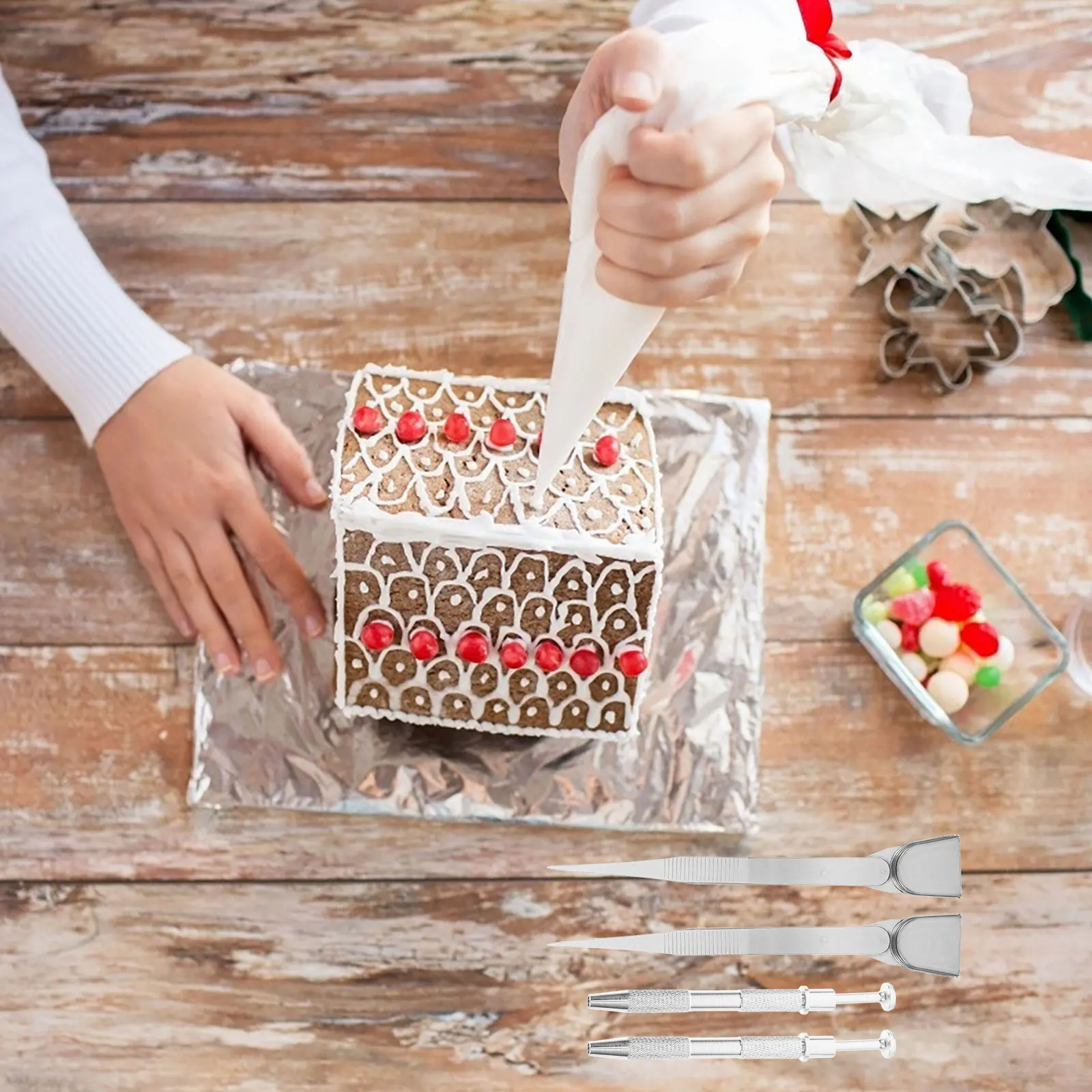 ชุดอุปกรณ์ตกแต่งเค้ก 1 ชุด  แหนบโลหะ  ตัวจับโรยหน้าเค้ก  สำหรับงานประดิษฐ์  อุปกรณ์ทำขนม  เครื่องมือตกแต่งเค้ก