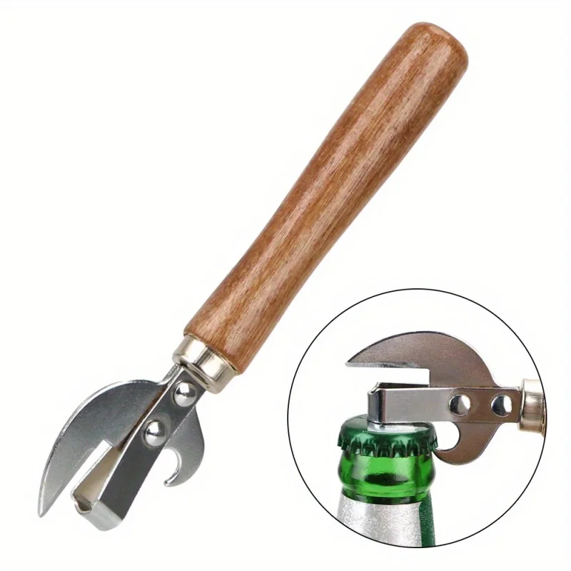 Easy Grip Premium Can Opener with Wooden Handle | Safe Manual Jar & Bottle Opener for Kitchen, Restaurants, and Bars view 3