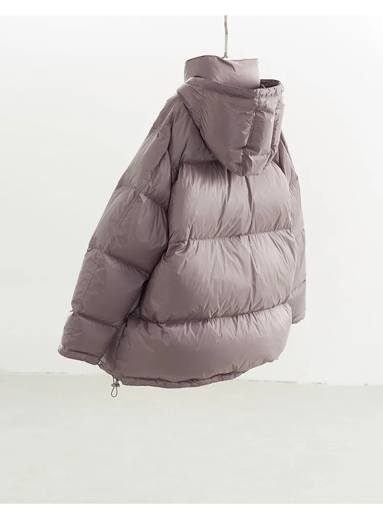 White Duck down Oversized down Jacket~New Winter Style Warm Stand-Up Collar Puffy Jacket with Hidden Snap Buttons on the Placket