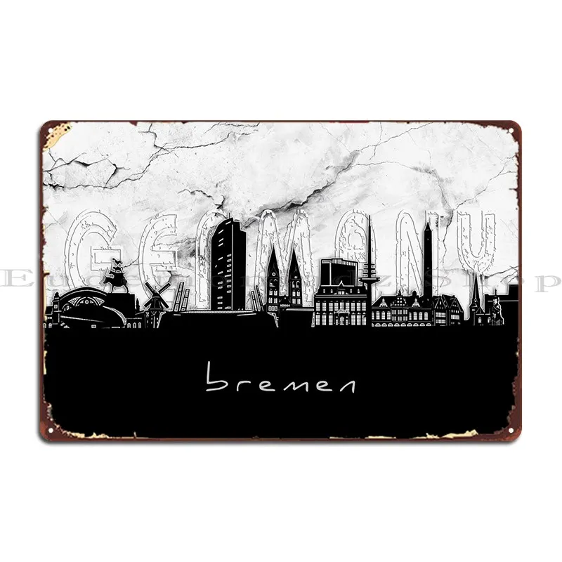 Bremen Skyline Marble Metal Sign Custom Plaques Iron Club Mural Tin Sign Poster