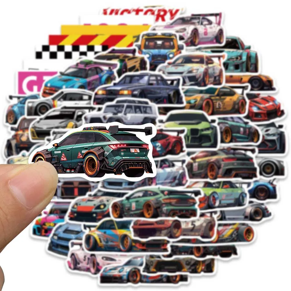 50pcs Cool Cartoon Racing Car JDM Stickers For Laptop Water Bottle Luggage Notebook Phone Waterproof Graffiti Vinyl Decals