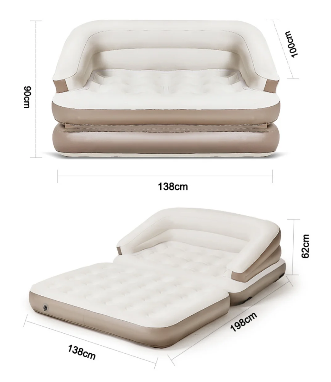 5-in-1 White Inflatable Mattress Multi-functional Air Sofa Chair & Indoor Relaxing Bed