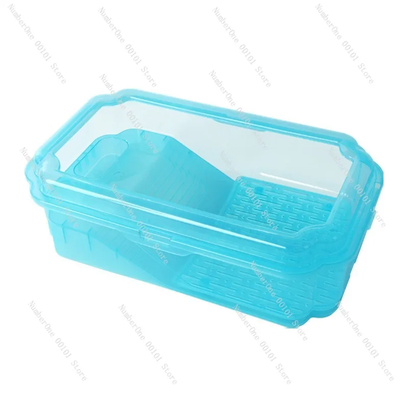 Crystal Turtle Tank Landscape Aquarium Anti Escape Reptile Breeding Box With Green Plant Area Transparent Living House Eco Fish