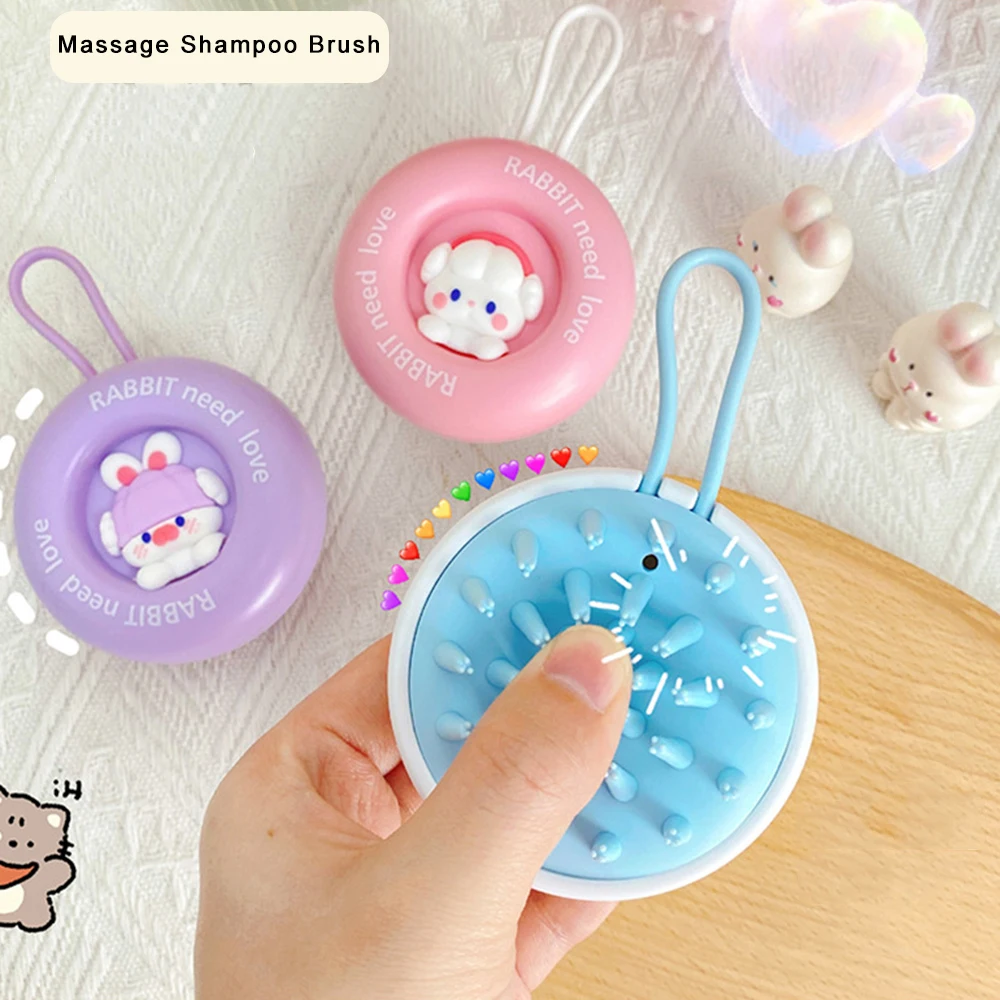 1Pc Cute Rabbit Silicone Scalp Massage Comb Handheld Round Soft Shampoo Brush Hair Clean Care Tool Bathroom Massage Combs