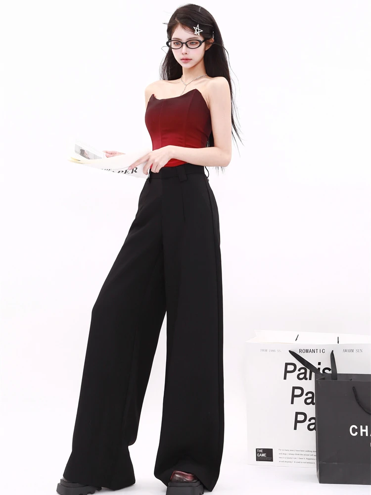 Pantalon à Jambes Larges pour Femme, Vêtement Rétro, Solide, Décontracté, Style Coréen, FjFull Length, Simple, Tempérament, Confortable, 03 Printemps