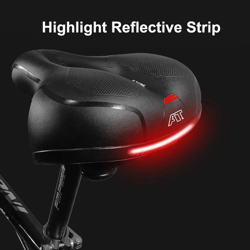 Wide Breathable Bicycle Saddle with Shock Absorption and Reflective Detail for MTB and Road Bikes