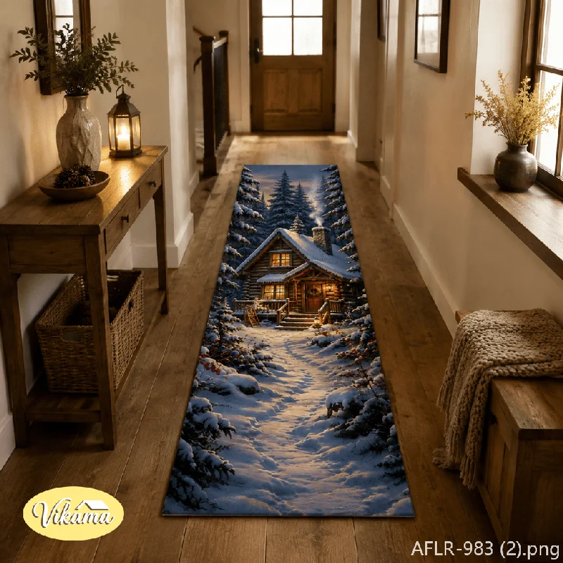 VIKAMA Christmas Sleigh Reindeer Long Rug, Soft, Non-Slip Hallway Runner, Holiday Home Decor for Entryways and Hallways