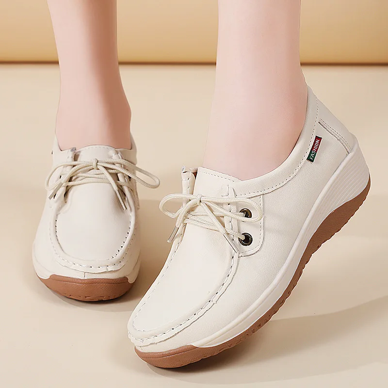 

Новые лоферы больших размеров на толстой подошве на осень 2024, модная универсальная женская обувь, удобная нескользящая женская обувь на шнуровке