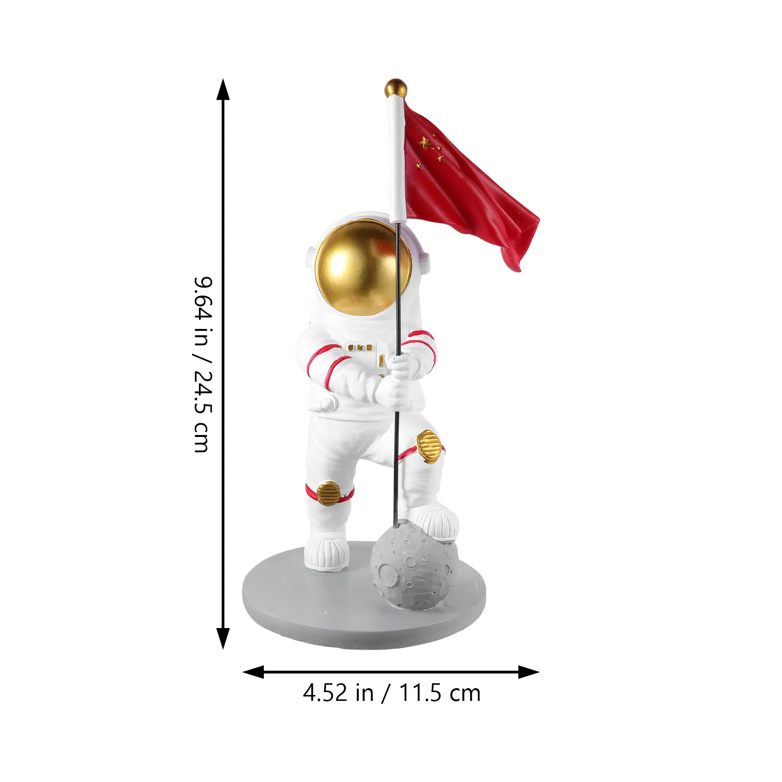 Adorable Realistic Resin Spaceman Statue Holding Flag Desktop Decor for Office Home Space Theme Gift Party Educational