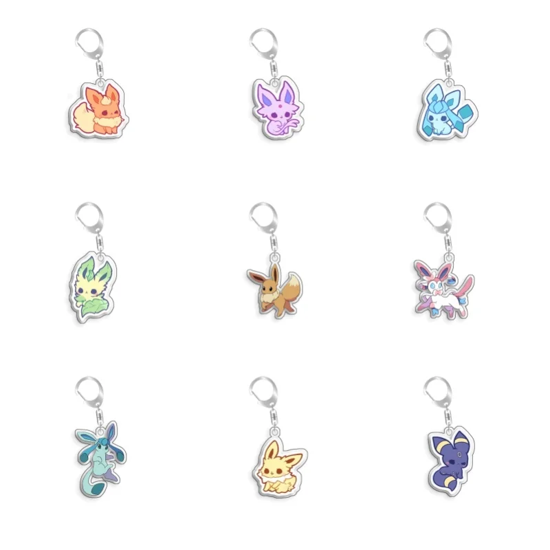 For Pokemon Elf Qikchu Glaceon Flareon Eevee Vaporeon Original Acrylic Selfmade Cute Cartoon Anime Keychain Pendant Toy Gift 5cm