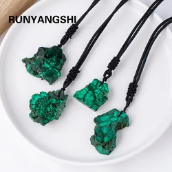 1PC Natural Crystal Quartz Green Malachite Slab Raw Stone Pendant Irregular Gem Necklace Women Men Green Jewelry