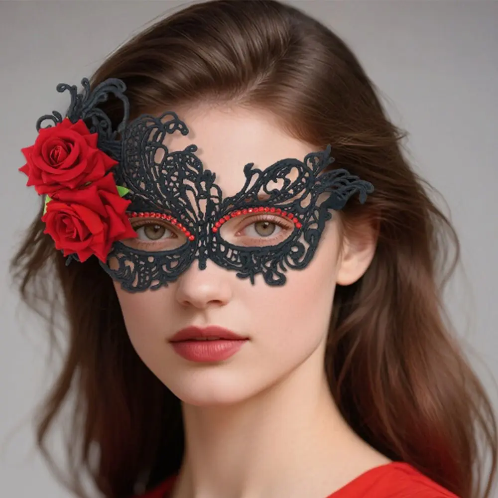 Lace Pattern Masquerade Mask Cosplay Seductive Style Halloween Festival Party Mask Party Costume Simulated Rose