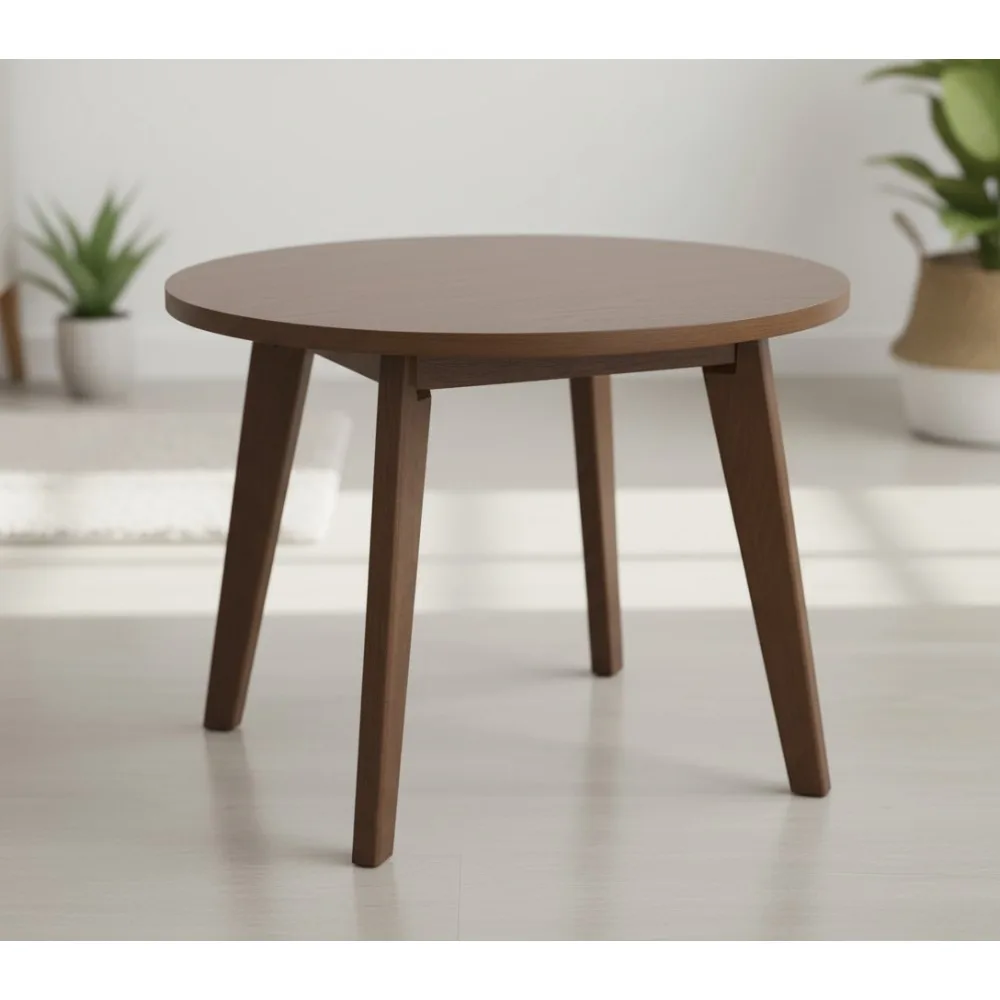 

Solid Hardwood Round Coffee Table - Hand-Wiped Walnut Finish, Durable Legs, Easy Assembly for Living Room Decor