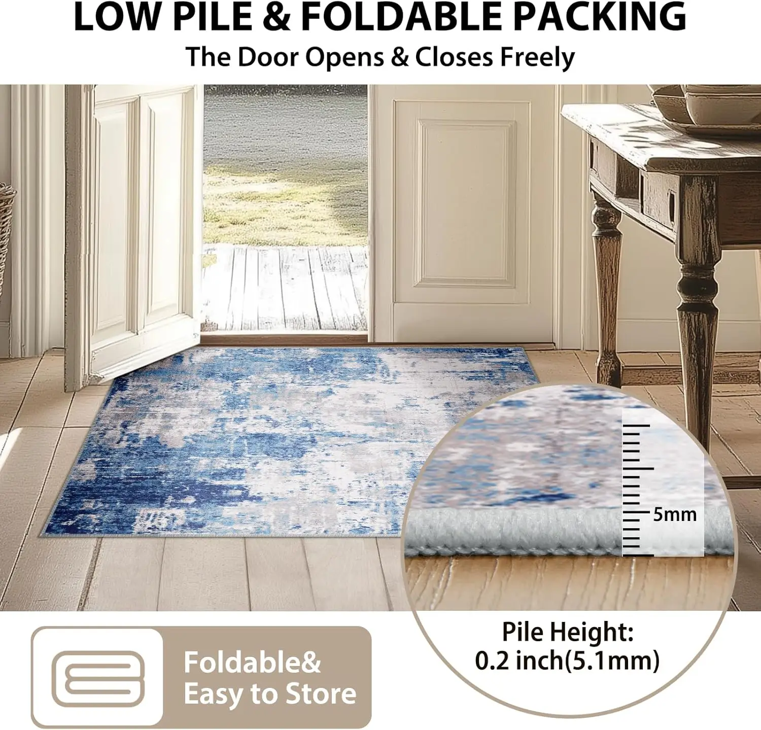 

Washable Area Rugs 6'X9' Non-Slip Modern Abstract Soft For Living Room Entryway Bedroom, Print Pattern, Blue Grey Navy Gray